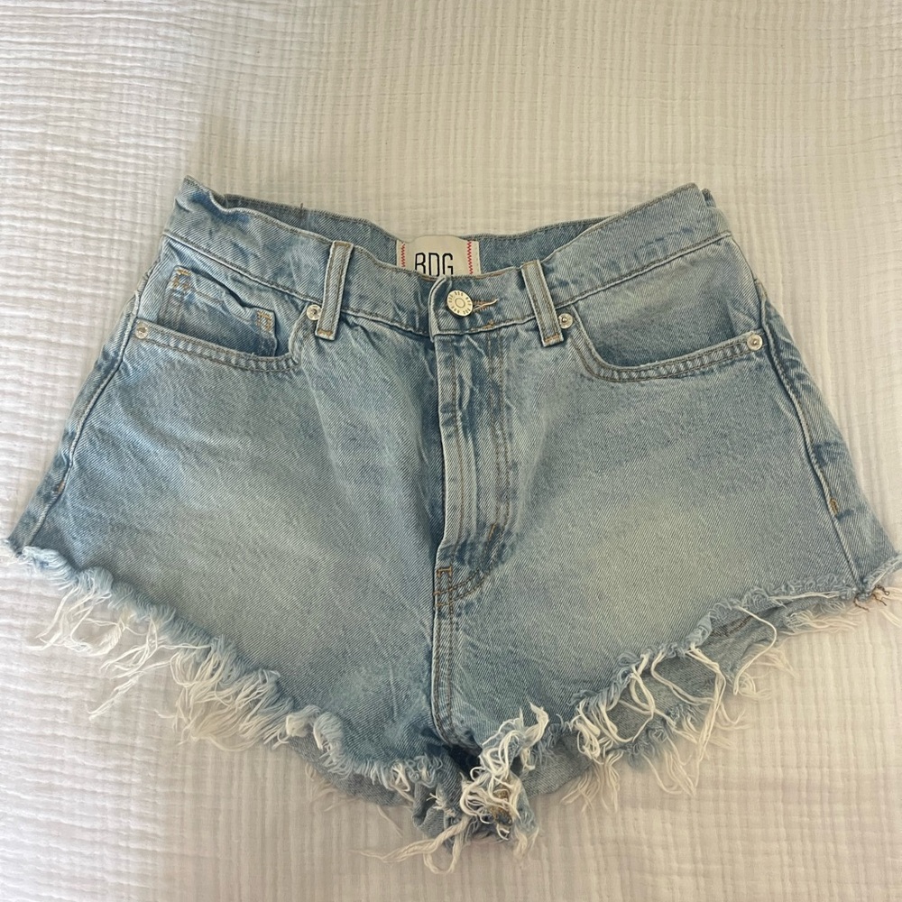 BDG Blue Frayed Hem Jean Shorts